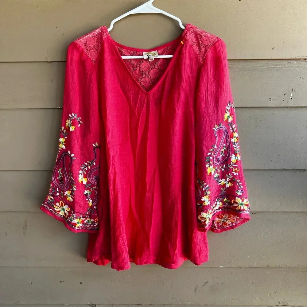 Fig and Flower Red Embroidered Blouse